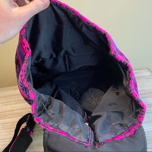 Aztec Women's Bag Drawstring Backpack Adjustable With Pockets Pink Purple Boho - Picture 12 of 14